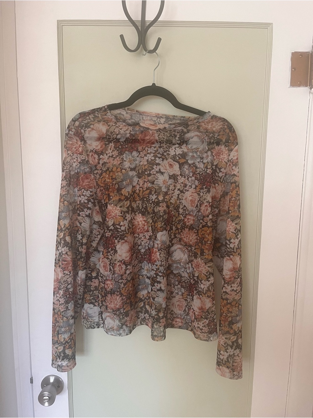 Floral Sheer Long-Sleeve Top in Multi